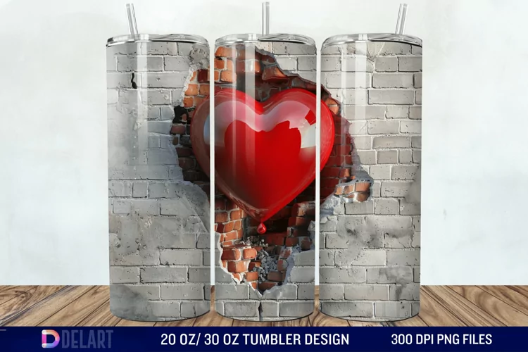 3D Inflated Heart Hole In A Wall Tumbler Wrap
