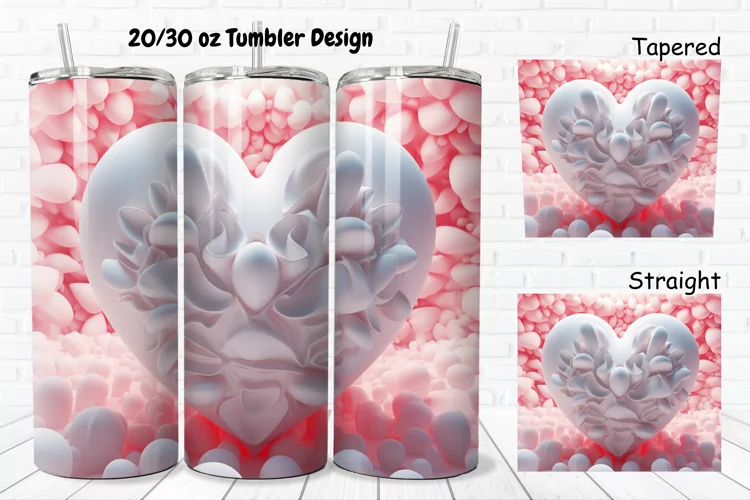 3D Inflated Puff Bubble Heart 20/30oz Skinny Tumbler