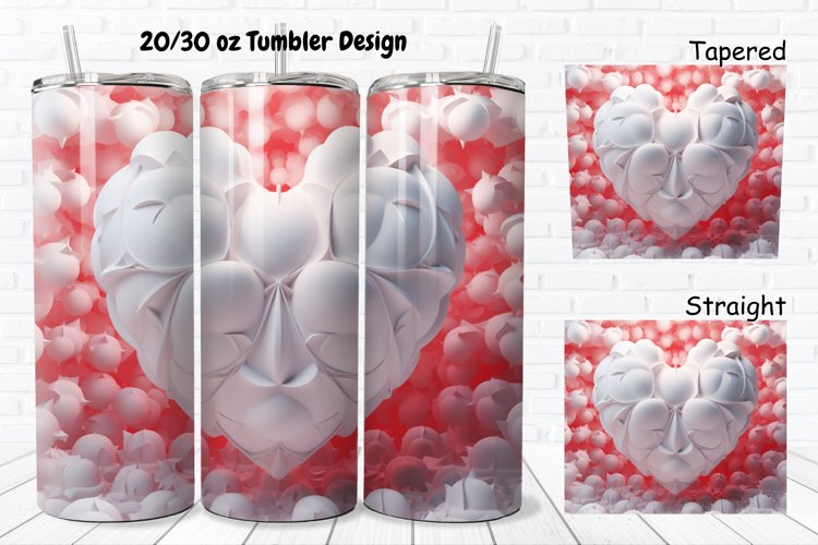 3D Inflated Puff Bubble Heart 20/30oz Skinny Tumbler example image 1