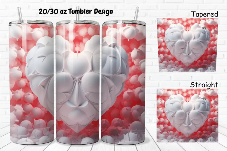 3D Inflated Puff Bubble Heart 20/30oz Skinny Tumbler