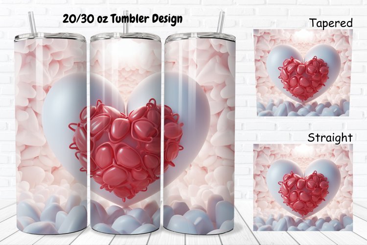 3D Inflated Puff Bubble Heart 20/30oz Skinny Tumbler example image 1