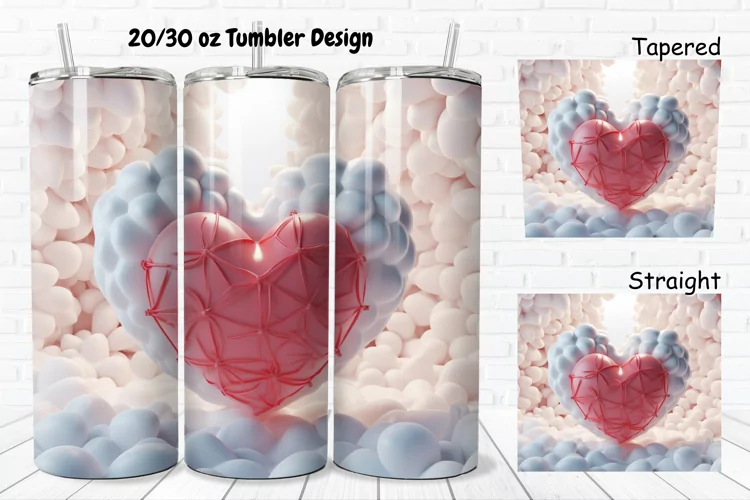 3D Inflated Puff Bubble Heart 20/30oz Skinny Tumbler