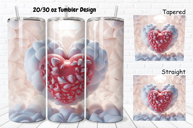 3D Inflated Puff Bubble Heart 20/30oz Skinny Tumbler example image 1