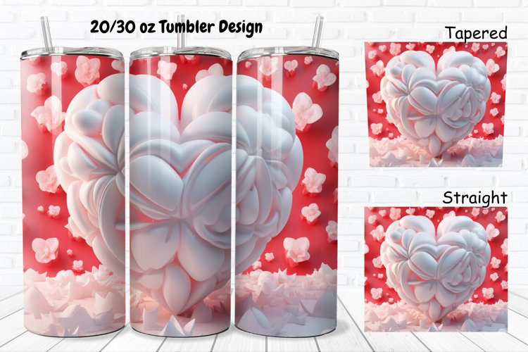 3D Inflated Puff Bubble Heart 20/30oz Skinny Tumbler example image 1