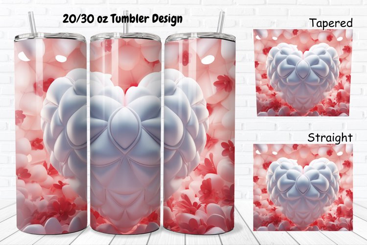 3D Inflated Puff Bubble Heart 20/30oz Skinny Tumbler example image 1