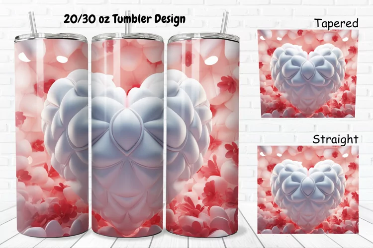 3D Inflated Puff Bubble Heart 20/30oz Skinny Tumbler