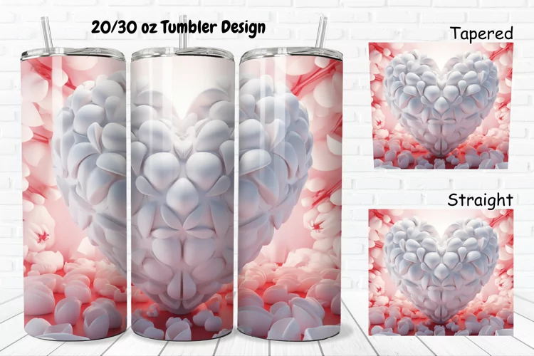 3D Inflated Puff Bubble Heart 20/30oz Skinny Tumbler