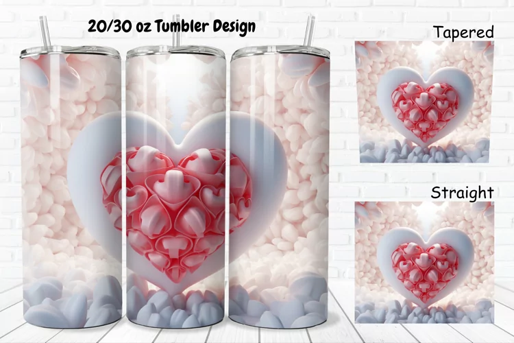 3D Inflated Puff Bubble Heart 20/30oz Skinny Tumbler