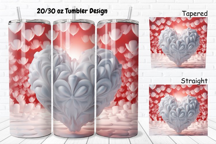 3D Inflated Puff Bubble Heart 20/30oz Skinny Tumbler example image 1