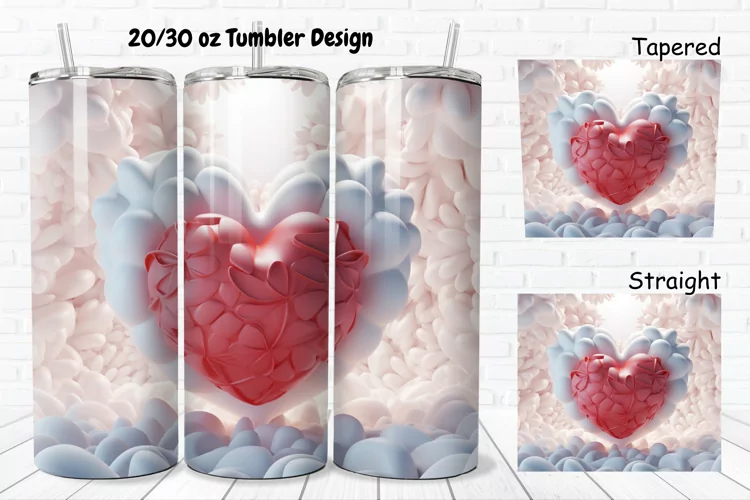 3D Inflated Puff Bubble Heart 20/30oz Skinny Tumbler