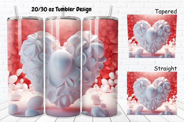 3D Inflated Puff Bubble Heart 20/30oz Skinny Tumbler example image 1