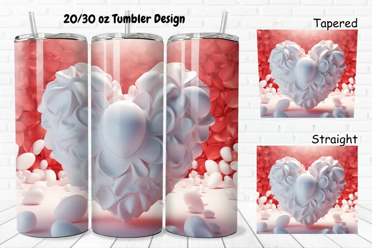 3D Inflated Puff Bubble Heart 20/30oz Skinny Tumbler