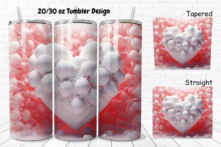 3D Inflated Puff Bubble Heart 20/30oz Skinny Tumbler example image 1