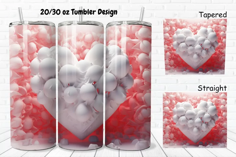 3D Inflated Puff Bubble Heart 20/30oz Skinny Tumbler