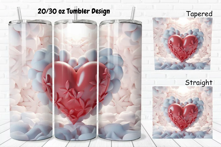 3D Inflated Puff Bubble Heart 20/30oz Skinny Tumbler