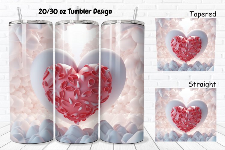 3D Inflated Puff Bubble Heart 20/30oz Skinny Tumbler example image 1