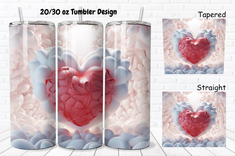 3D Inflated Puff Bubble Heart 20/30oz Skinny Tumbler example image 1