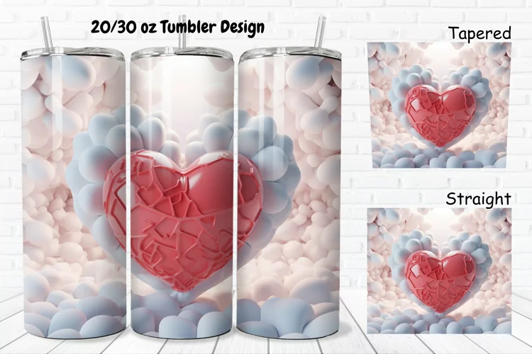 3D Inflated Puff Bubble Heart 20/30oz Skinny Tumbler