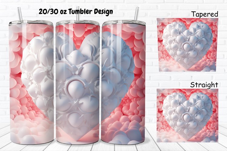 3D Inflated Puff Bubble Heart 20/30oz Skinny Tumbler example image 1
