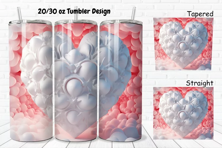 3D Inflated Puff Bubble Heart 20/30oz Skinny Tumbler
