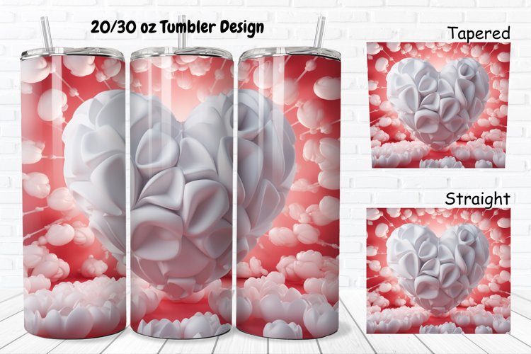 3D Inflated Puff Bubble Heart 20/30oz Skinny Tumbler example image 1