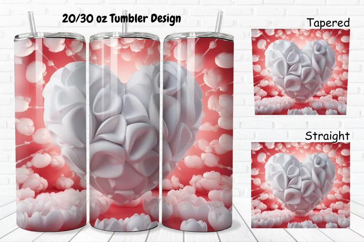 3D Inflated Puff Bubble Heart 20/30oz Skinny Tumbler