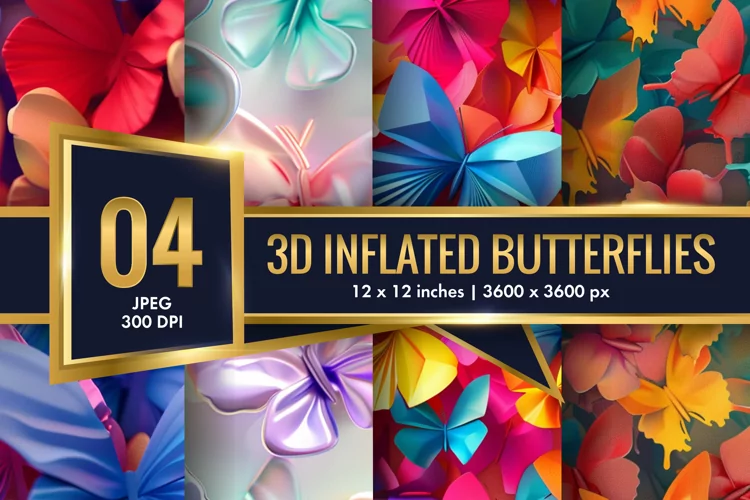 3d Inflated Puff Colorful Butterflies Digital Paper