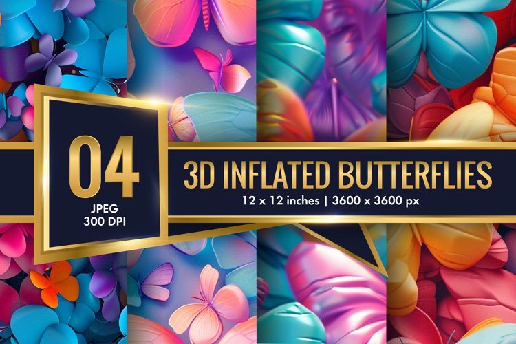 3d Inflated Puff Colorful Butterflies Digital Paper example image 1