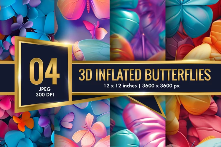 3d Inflated Puff Colorful Butterflies Digital Paper