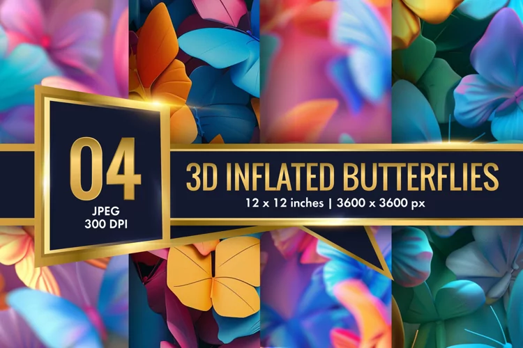 3d Inflated Puff Colorful Butterflies Digital Paper