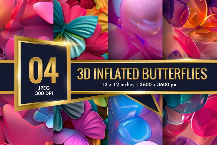 3d Inflated Puff Colorful Butterflies Digital Paper