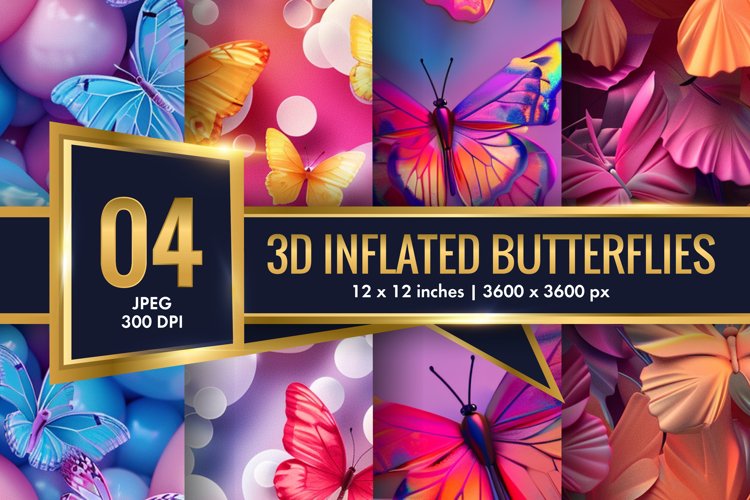 3d Inflated Puff Colorful Butterflies Digital Paper example image 1