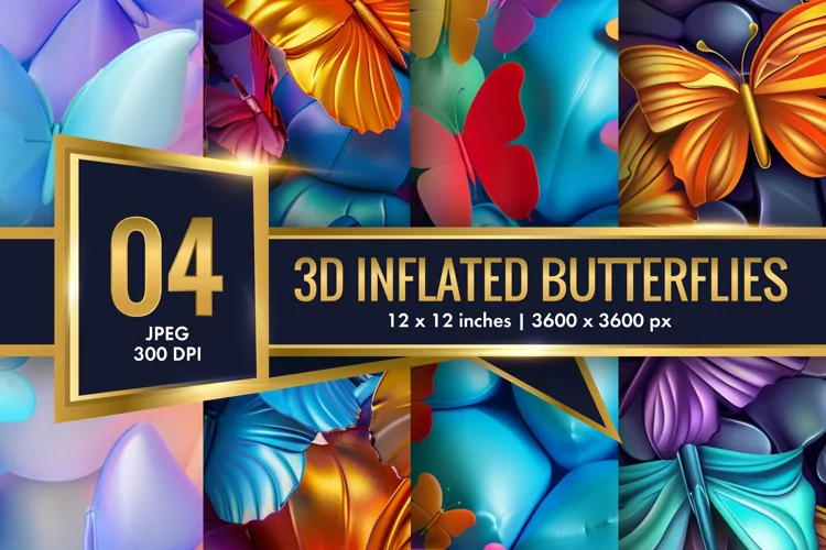 3d Inflated Puff Colorful Butterflies Digital Paper