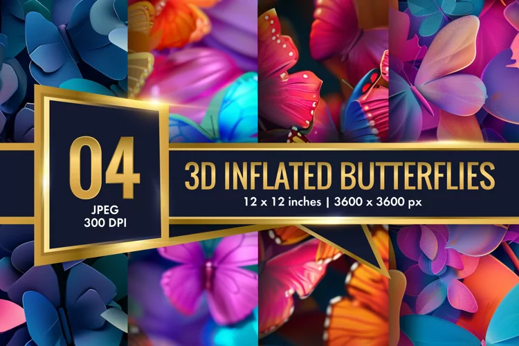 3d Inflated Puff Colorful Butterflies Digital Paper