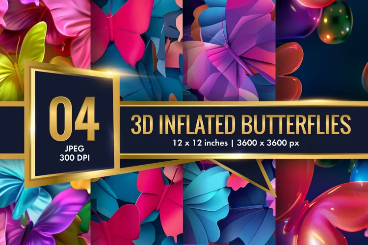 3d Inflated Puff Colorful Butterflies Digital Paper