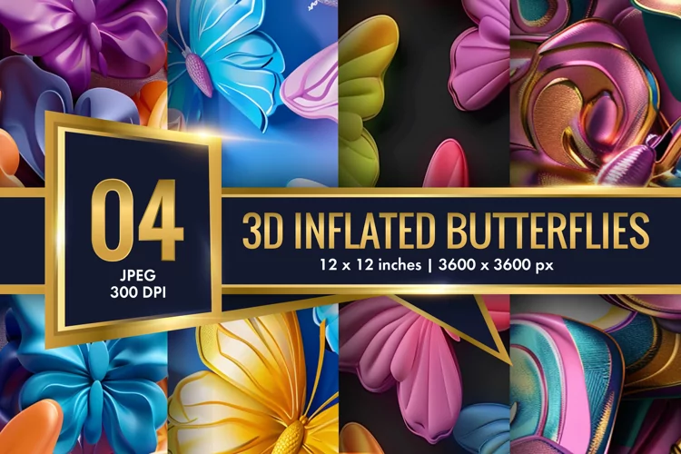 3d Inflated Puff Colorful Butterflies Digital Paper