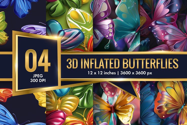 3d Inflated Puff Colorful Butterflies Digital Paper example image 1