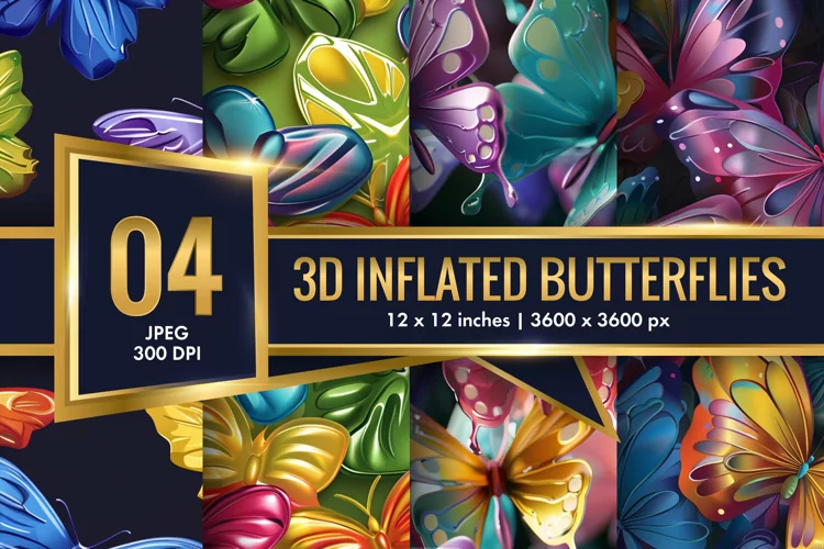 3d Inflated Puff Colorful Butterflies Digital Paper