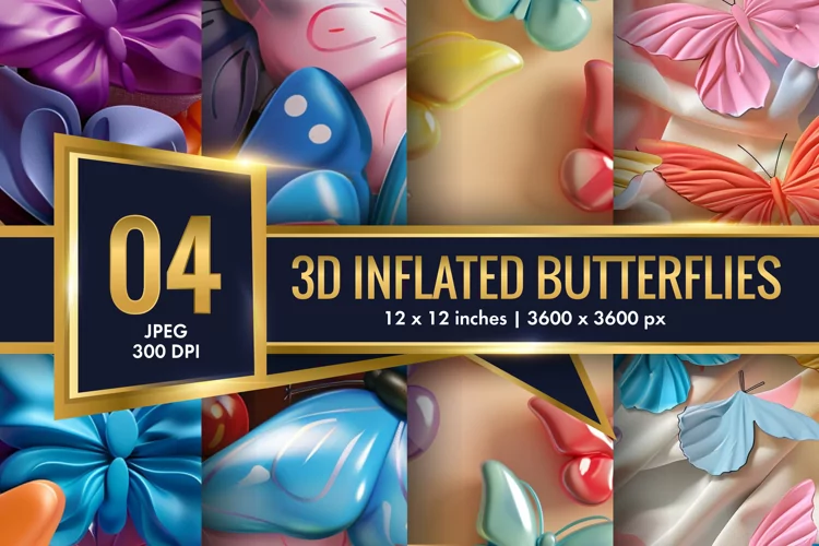 3d Inflated Puff Colorful Butterflies Digital Paper