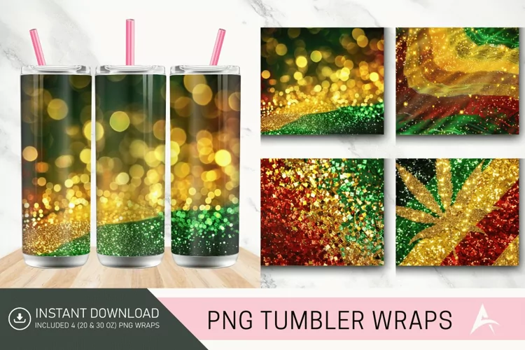 3D Jamaican Glitter Tumbler Wrap