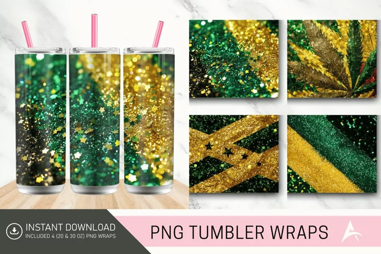 3D Jamaican Glitter Tumbler Wrap
