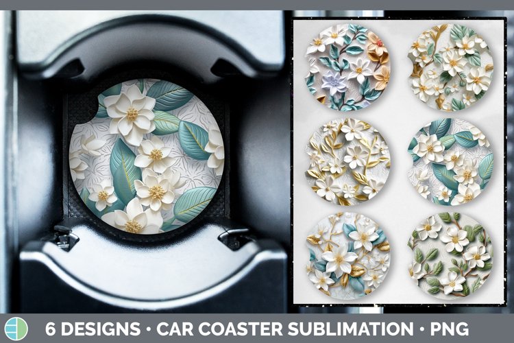 3D Jasmine Flowers Car Coaster | Sublimation Coaster Designs