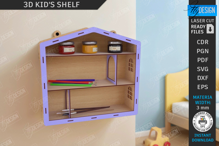 Kids Shelf Laser Cut|Wall Rack Template|Kids Room Decor SVG