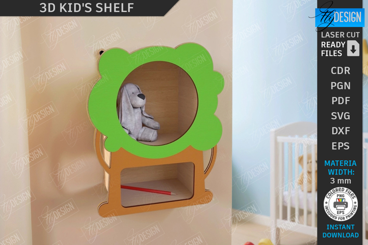 Kids Shelf Laser Cut|Wall Rack Template|Kids Room Decor SVG