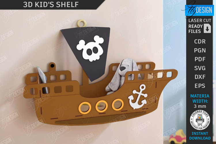 Kids Shelf Laser Cut|Wall Rack Template|Kids Room Decor SVG