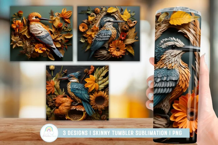 3D Kingfisher Bird Tumbler Sublimation I 3D Tumbler Wrap