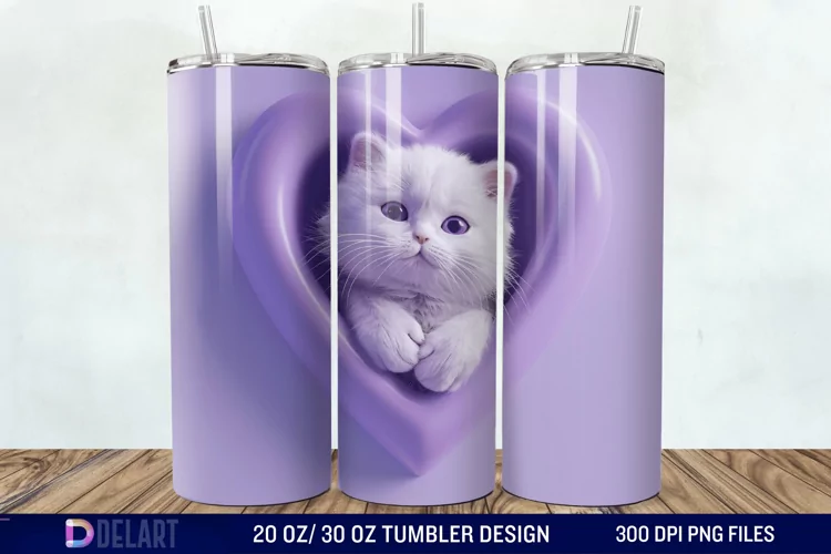 3D Kitten Hole In A Heart Tumbler Wrap