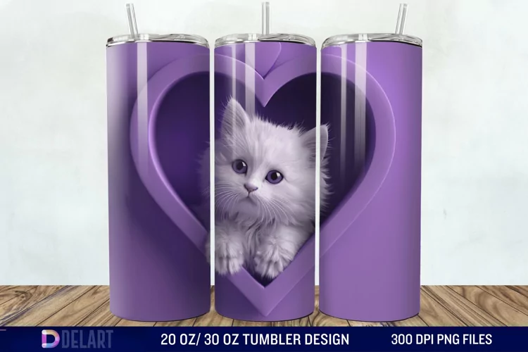 3D Kitten Hole In A Heart Tumbler Wrap