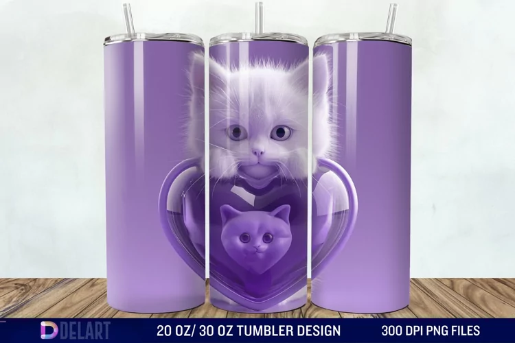 3D Kitten Hole In A Heart Tumbler Wrap