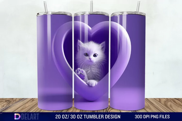 3D Kitten Hole In A Heart Tumbler Wrap
